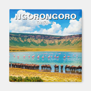 Ngorongoro Tanzania Wildebeest Flamingo Magnet