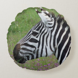 Ngorongoro Zebra Close-Up Round Pillow