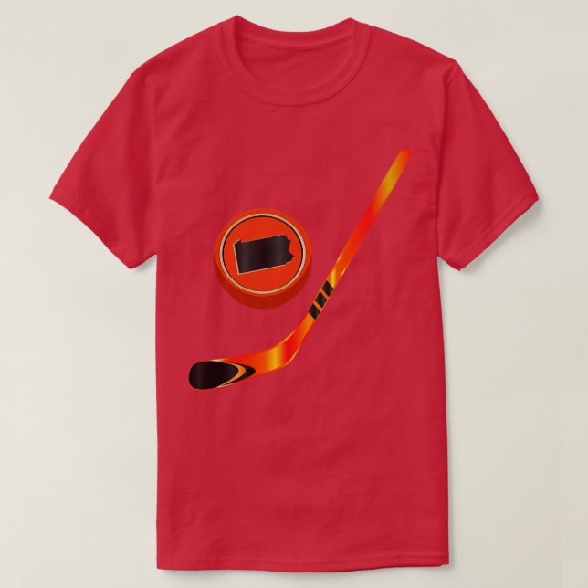 NHL PA Orange Black Stick and Puck T-Shirt (Design Front)
