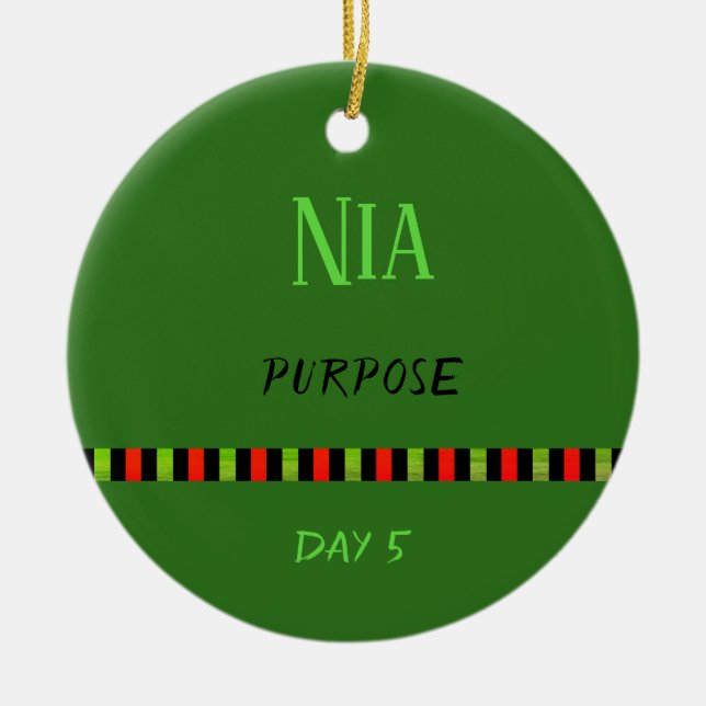 Nia - Kwanzaa Day 5 Green Ceramic Ornament (Front)