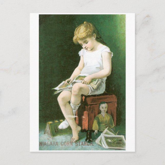 Niagara Corn Starch Girl Reading Postcard (Front)