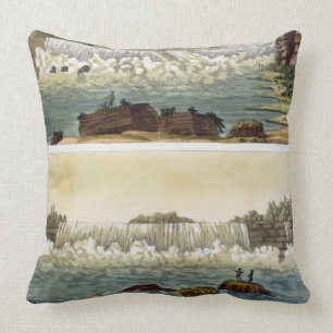 Niagara Falls, 1818 (colour engraving) Throw Pillow