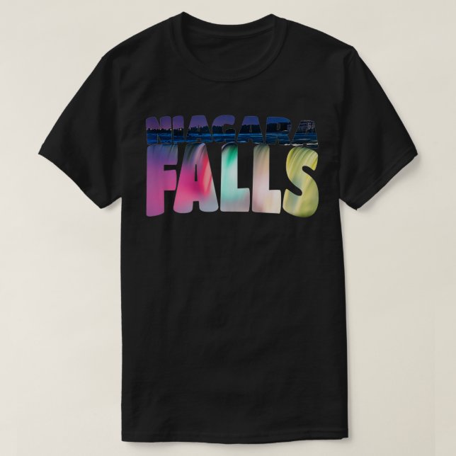 Niagara Falls at Night Canada USA Typography Souve T-Shirt (Design Front)