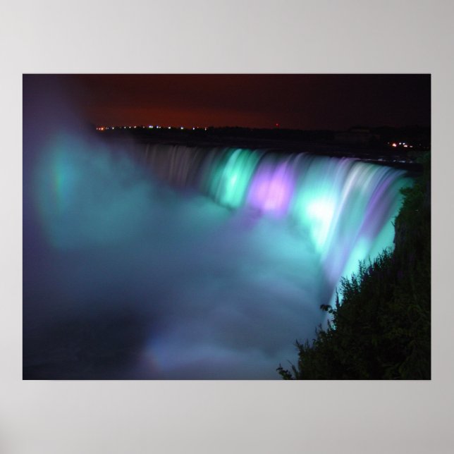 Niagara Falls Canada Night Purple Aqua Poster (Front)