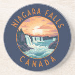 Niagara Falls Canada Retro Distressed Circle Coaster<br><div class="desc">Niagara Falls in a vector art style. Its site on the Niagara River's western shore overlooks the Horseshoe Falls,  the cascades' most expansive section.</div>