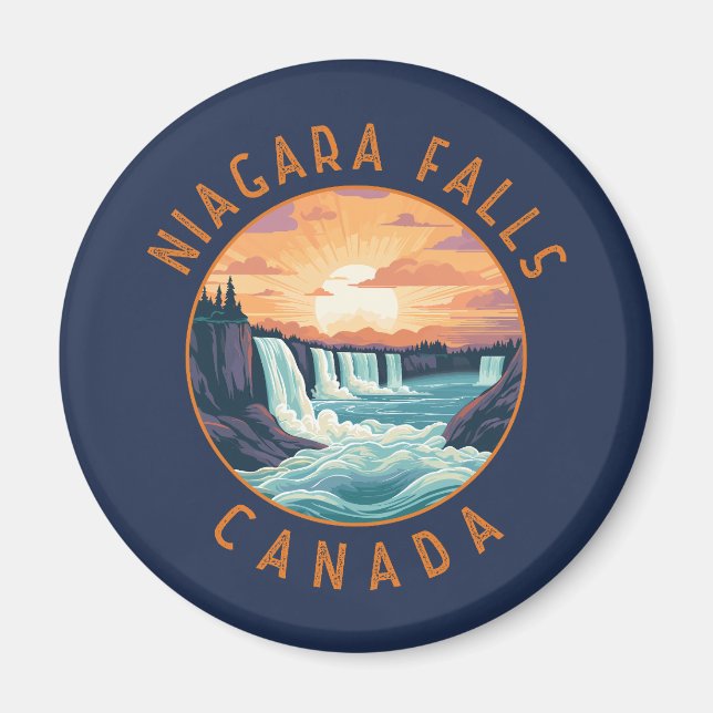 Niagara Falls Canada Retro Distressed Circle Magnet (Front)