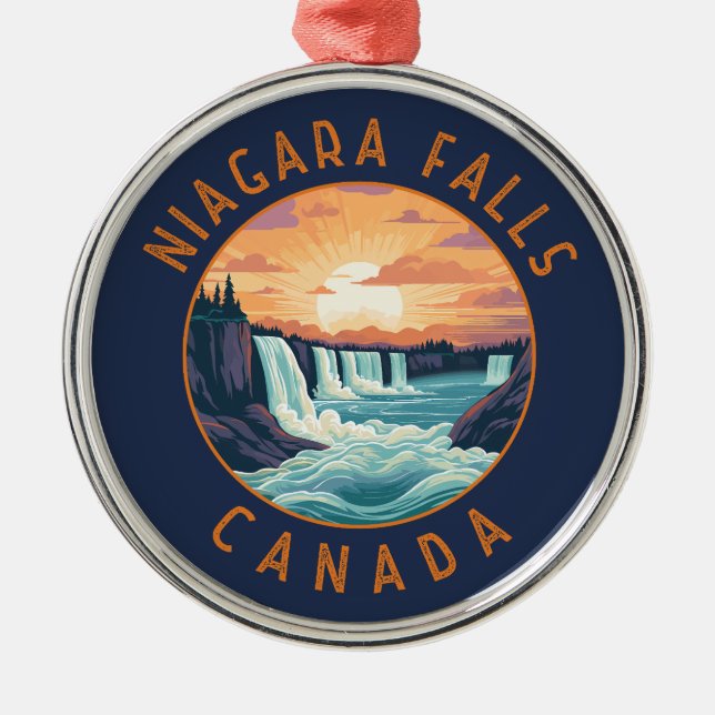 Niagara Falls Canada Retro Distressed Circle Metal Ornament (Front)