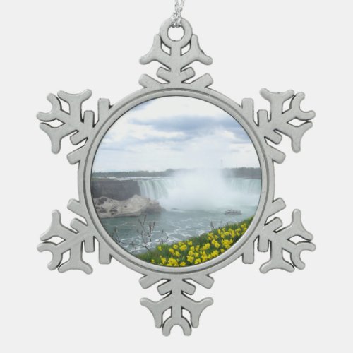 Niagara Falls Canadian Side Snowflake Pewter Christmas Ornament