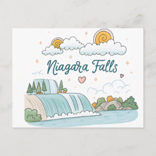 Niagara Falls Cute Cartoon Pastel Illustration Postcard