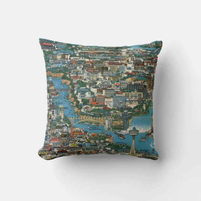 Niagara Falls Map Throw Pillow (Front)