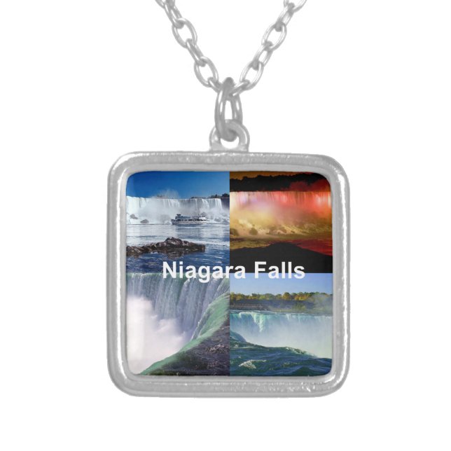 Niagara Falls New York Photo Views Square Silver Plated Necklace (Front)