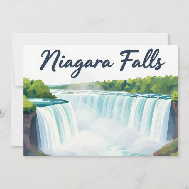 Niagara Falls Painterly Landscape Illustration Holiday Card (Front)