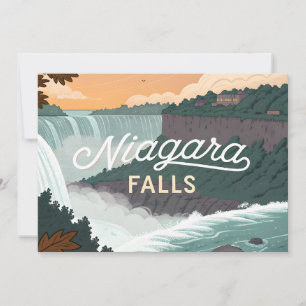 Niagara Falls Retro Vintage Poster Illustration Holiday Card