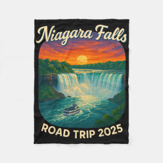 Niagara Falls Road Trip 2025 Vintage Sunset Waterf Fleece Blanket