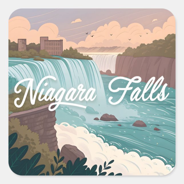 Niagara Falls Scenic Illustration at Sunset Square Sticker (Front)