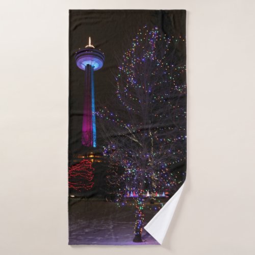 Niagara Falls Skylon Tower with Christmas Lights Bath Towel