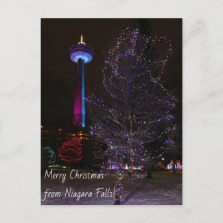 Niagara Falls Skylon Tower with Christmas Lights Holiday Postcard