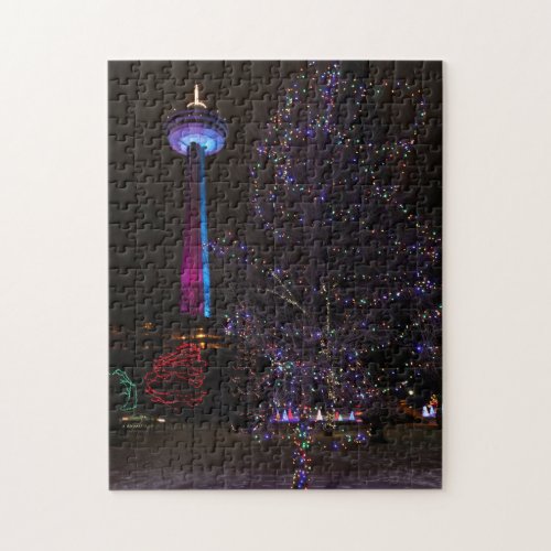 Niagara Falls Skylon Tower with Christmas Lights Jigsaw Puzzle