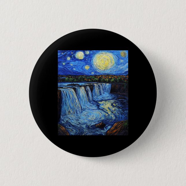Niagara Falls - Van Gogh Style - Starry Night  Button (Front)