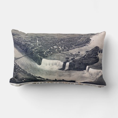 Niagara Falls Vintage drawing 1882 Restored Lumbar Pillow