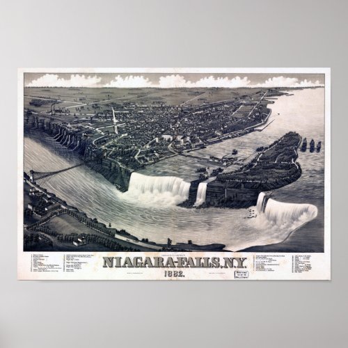 Niagara Falls Vintage drawing 1882 Restored Poster