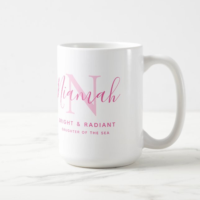 Niamah name meaning monogram pink text coffee mug (Right)