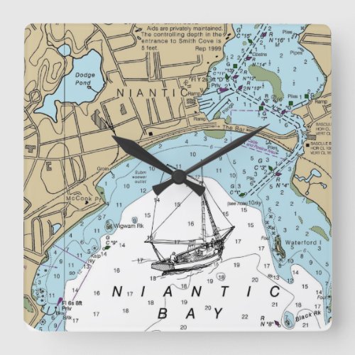 Niantic Bay CT Chart Square Wall Clock