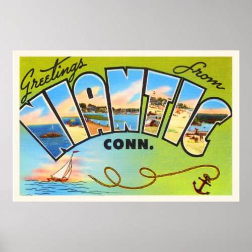 Niantic Connecticut CT Old Vintage Travel Souvenir Poster
