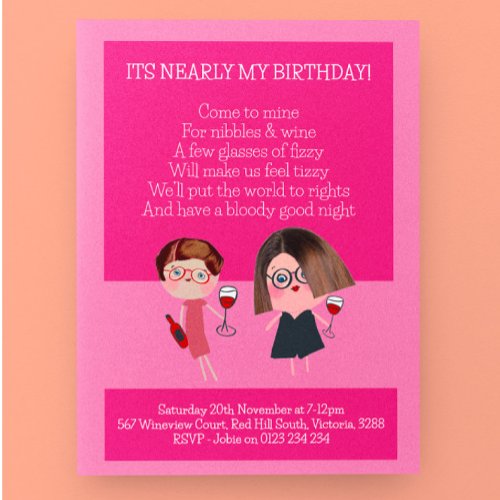 Nibbles  Wine Birthday  Invitation Postcard