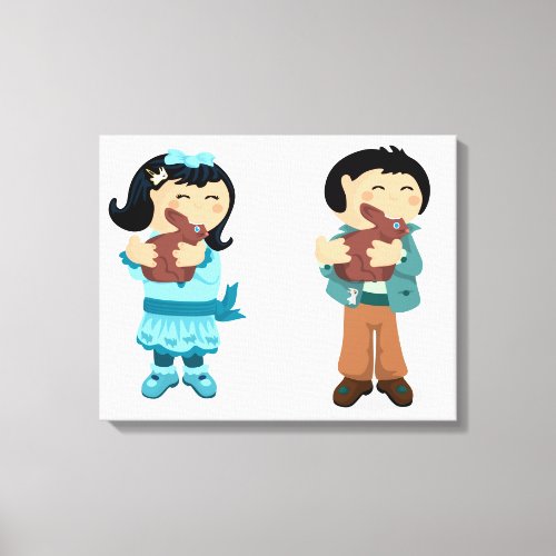 Nibbling Easter Girl and Boy Wrapped Canvas