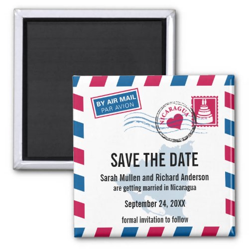 Nicaragua Air Mail Wedding Save the Date Magnet