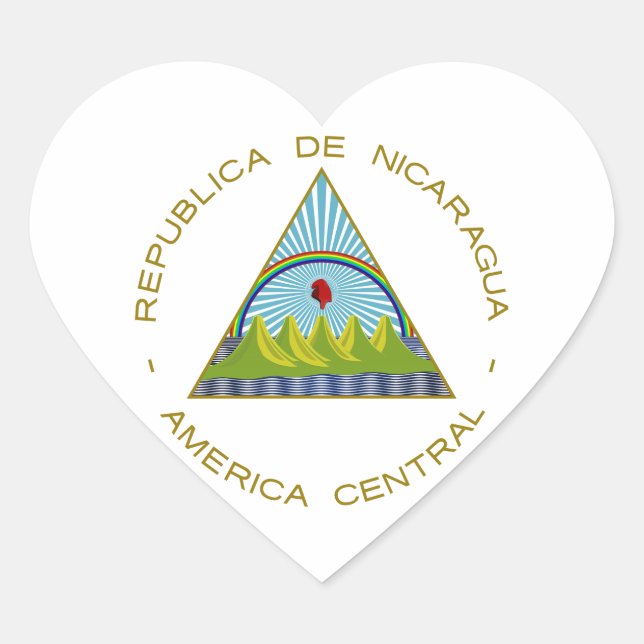 Nicaragua Coat of Arms Heart Sticker (Front)