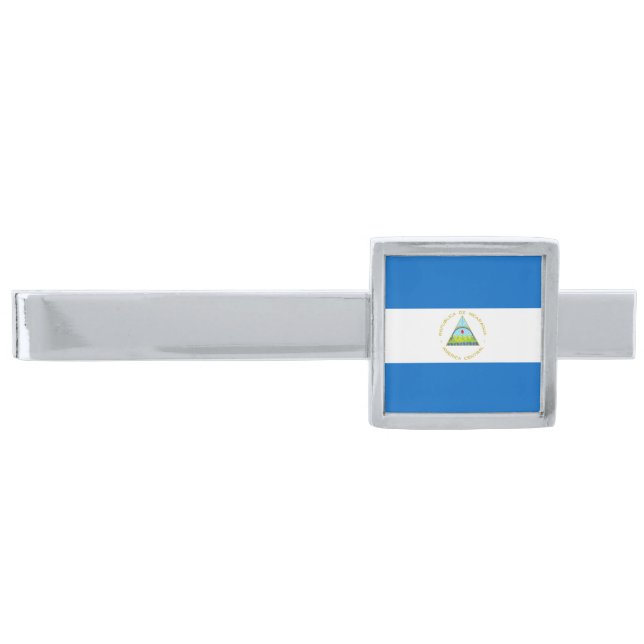 Nicaragua Flag Silver Finish Tie Bar (Front)