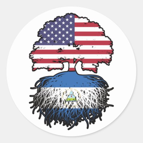 Nicaragua Nicaraguan American USA Tree Roots Flag Classic Round Sticker