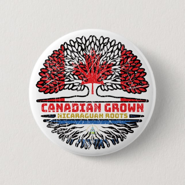 Nicaragua Nicaraguan Canadian Canada Tree Roots Button (Front)