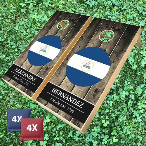 Nicaragua  Nicaraguan Flag Rustic Wood  Family Cornhole Set