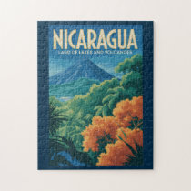 Nicaragua Volcano Illustration Travel Art Vintage Jigsaw Puzzle