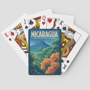 Nicaragua Volcano Illustration Travel Art Vintage Poker Cards