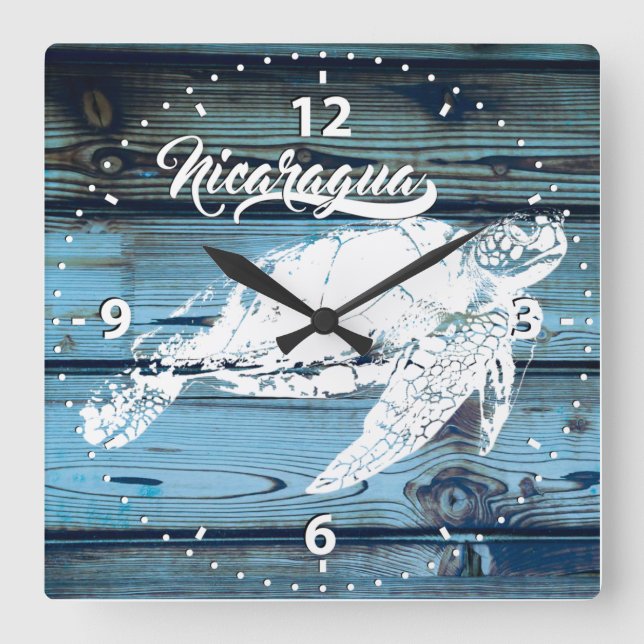 Nicaragua Wall Clock, Turtle Square Wall Clock (Front)