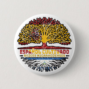 Nicaraguan Nicaragua Spain Spanish Tree Roots Flag Button