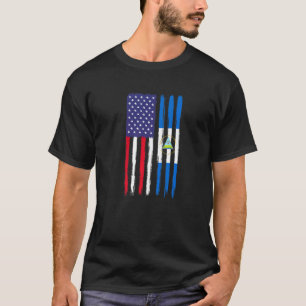 Nicaraguan Roots Half American Flag Patriotic Nica T-Shirt