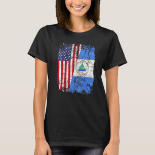 NICARAGUAN ROOTS Half American Flag USA NICARAGUA T-Shirt