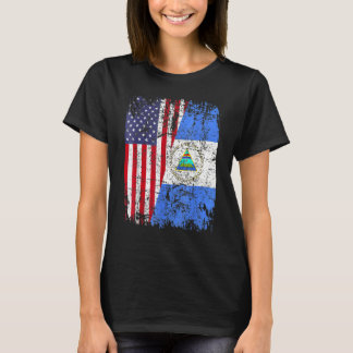 NICARAGUAN ROOTS Half American Flag USA NICARAGUA  T-Shirt