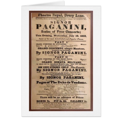 Niccol Paganini concert poster Drury Lane London