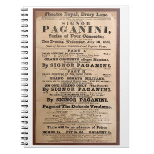 Niccolò Paganini concert poster Drury Lane London Notebook