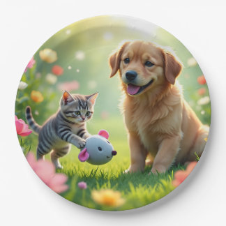 Nice and beautiful design cat and dog on  paper plates