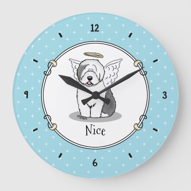 Nice Angel Old English Sheepdog (Gray 1) - Cute Large Clock (Front)