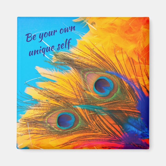 Nice Aqua Blue Elegant Peacock Feather Magnet (Front)