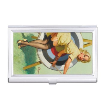 Nice Archery Shot - Retro Pin Up Girl Case For Business Cards by PinUpGallery at Zazzle