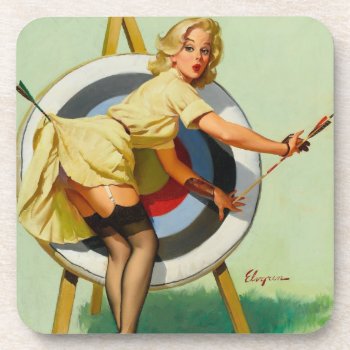 Nice Archery Shot - Retro Pin Up Girl Coaster by PinUpGallery at Zazzle